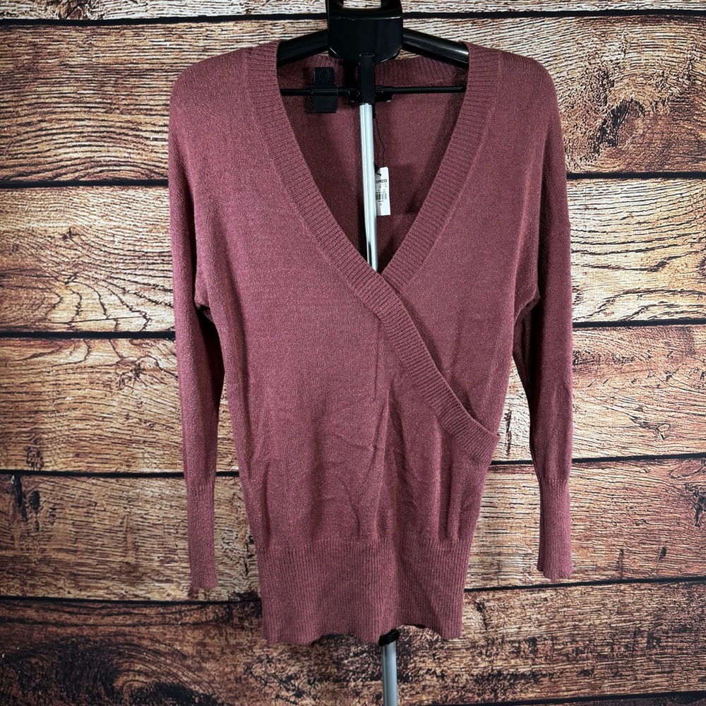 Express Pink Faux Wrap Sweater Dusty Mauve Ballerina Cotton/Viscose XS,‎ NWT